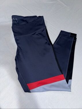 Reebok Navy Colorblock Leggings with Red & Light Gray Accents